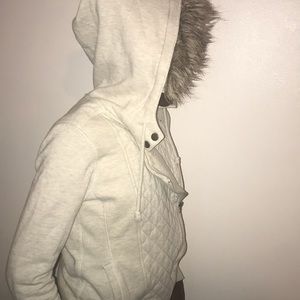 White fleece cross over jacket